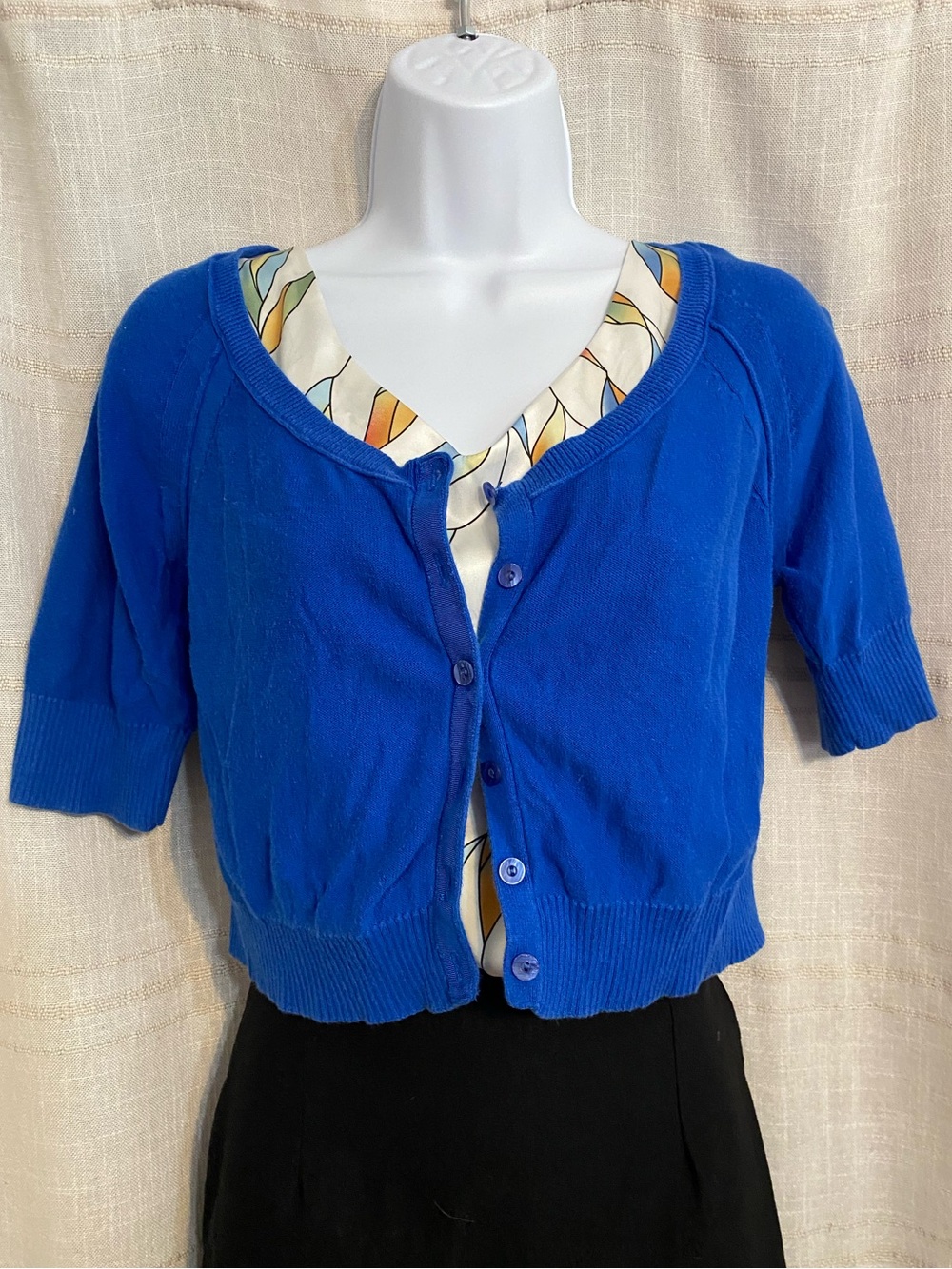 Vtg Old Navy Cropped Cardigan Sweater M Royal Blue Hong Kong Y2K 90s Knit
